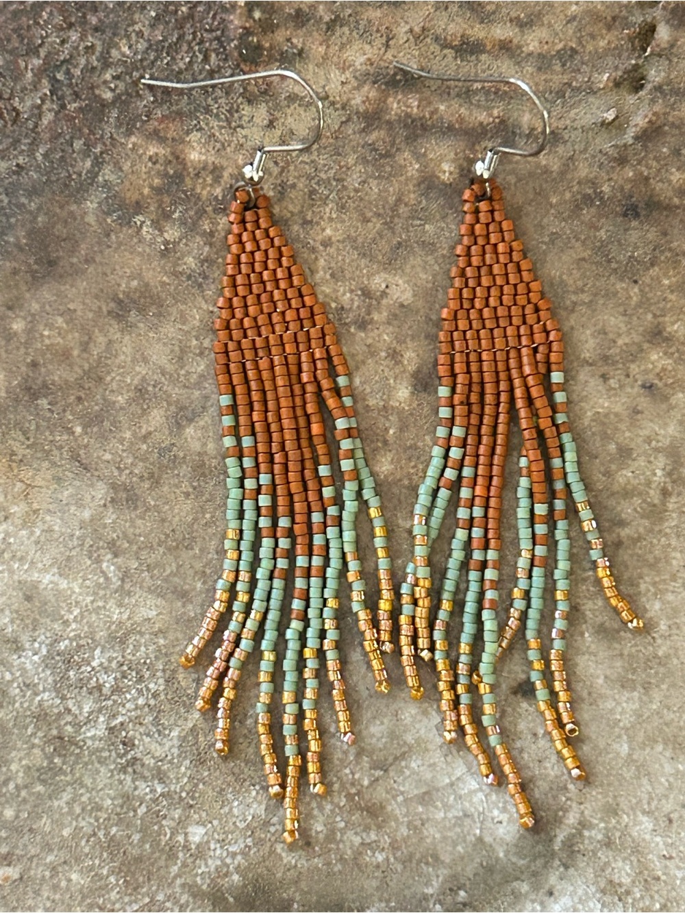 Handcrafted Beaded Earrings in Orange and Green